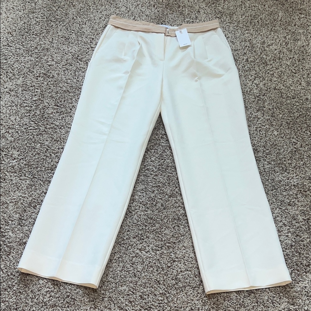 Mango Cream Wide-Leg Dress Pants with Contrast Waistband Size 10 (EUR 42) NWT